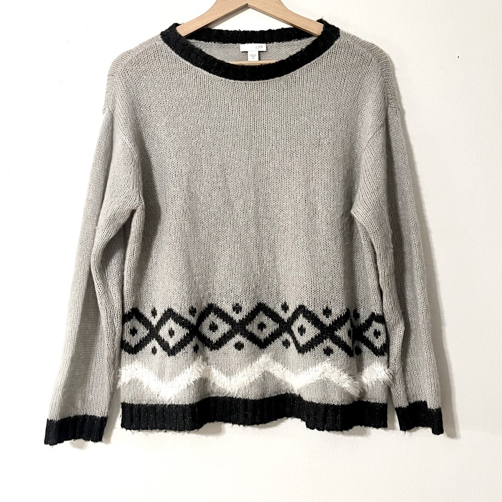 J.Jill Gray Fair Isle Wool Mohair Blend Cozy Knit Women’s Sweater Size Medium
